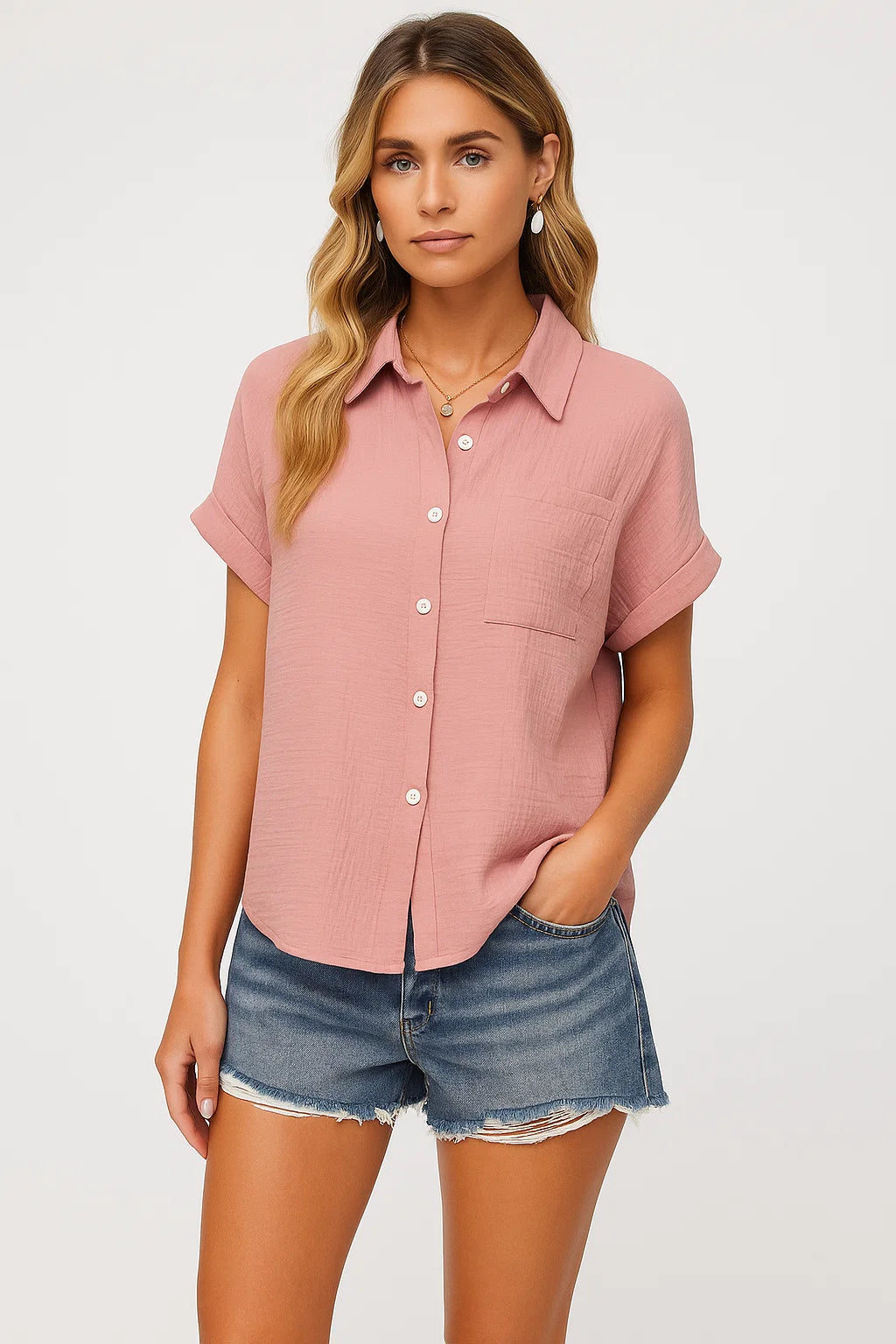 Minimalist Button-Front Shirt with Pocket