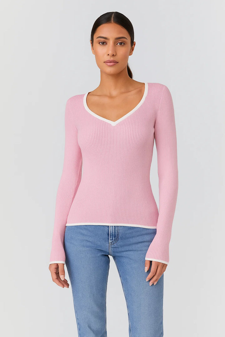 Long-sleeved V-neck top