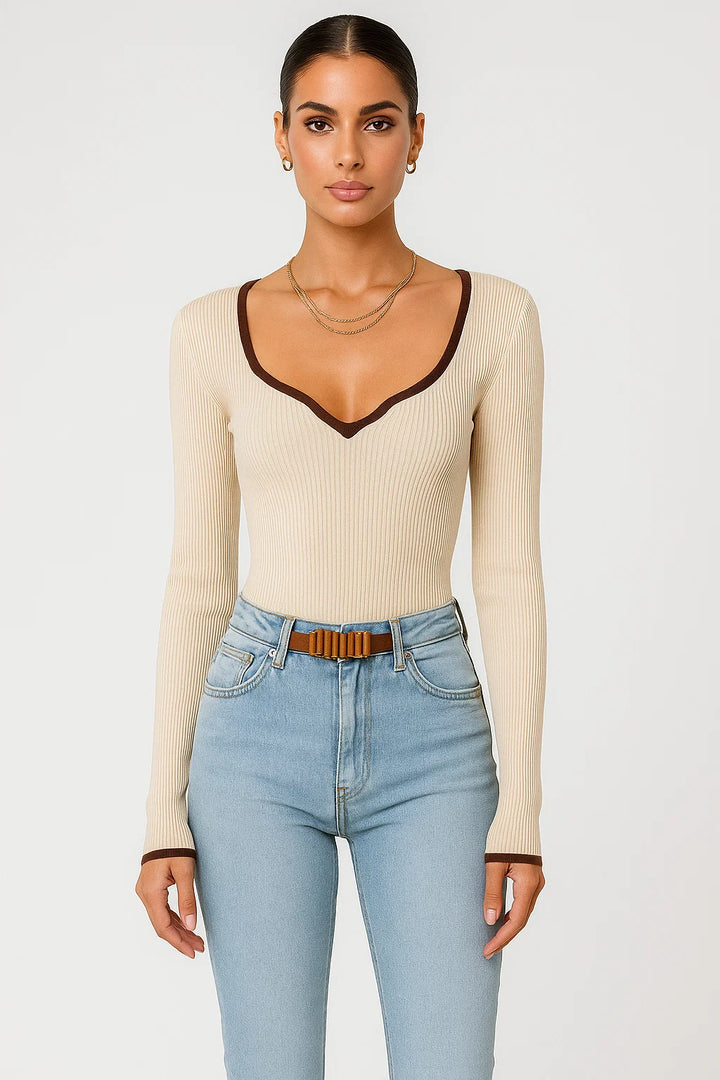 Long-sleeved V-neck top